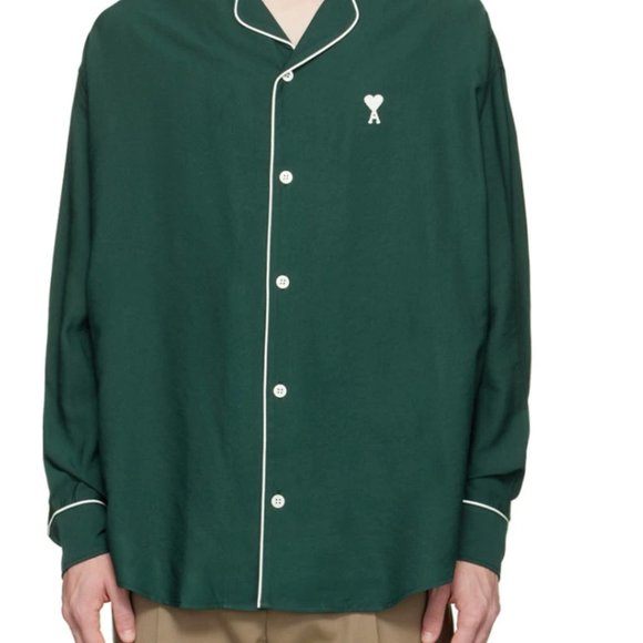 NEW W/ TAGS AMI Green Camp Collar Shirt - Picture 3 of 4